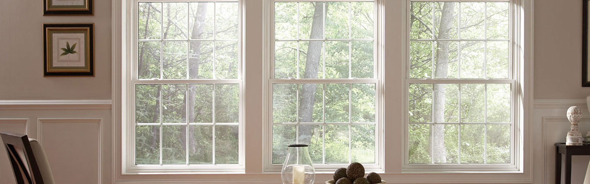 White-framed windows inside a living room